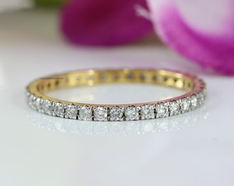 Banda de eternidad completa con micropavé de diamantes, alianza de boda, banda de eternidad completa, anillo pavé delicado, banda de diamantes, oro amarillo sólido de 10 K, 14 K y 18 K