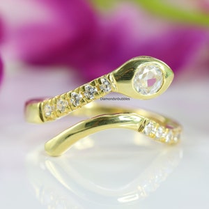 Diamond Snake Ring, Snake Ring, Serpent Diamond Ring, Reptile Diamond Ring, Diamond Snake Ring, Yellow Gold Over Diamond Ring