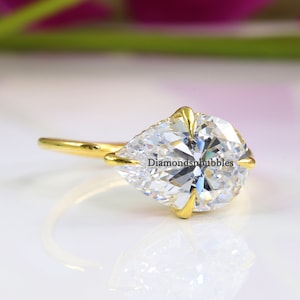 Pear Solitaire Ring, Open Diamond Ring, East To West Diamond Ring, Pear Cut Diamond Engagement Ring, Solid 10K/14K/18K Yellow Gold Pear Ring