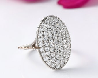 Oval Shape Moissanite Ring, Bella Celebrity Engagement Ring, 14K Gold Round Moissanite Pave Cluster Ring, Bella Swan&#39;s Ring Split Shank Ring