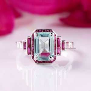 Anello con diamante taglio smeraldo verde/anello di fidanzamento con diamante rubino/anello nuziale da donna/anello da cocktail/anello da festa/anello in argento 925