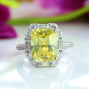 Canary Yellow Diamond Ring, Radiant Cut Canary Yellow Diamond Engagement Ring, Halo Wedding Ring, Promise Ring, Solid 14K White Gold Ring