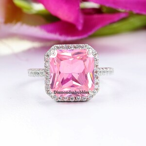 Pink Diamond Ring, Pink Radiant Cut Diamond Engagement Ring in 14K White Gold, Halo Diamond Ring, Radiant Cut Ring, Women&#39;s Wedding Ring