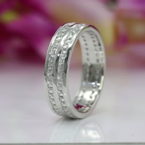 Channel Set Wedding Band In Solid 14K Gold, Channel Set Princess Cut Band, Channel Set Band, Full Eternity Band, Stacking Wedding Band