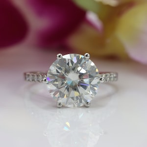 3.00 CT Brilliant Round Cut Moissanite Engagement Ring, Wedding Promise Ring, Solitaire With Accent Diamond Ring, 14K Solid White Gold Ring