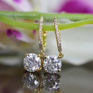 2.00 Carat Round Cut Diamond Earrings, Solitaire lever back Earrings, Dangle & Drop Earrings, 14K Solid Gold Engagement Wedding Earrings