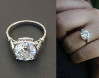 5.00 CT Round Moissanite Diamond Ring, Art Deco Engagement Ring, Woman&#39;s Wedding Ring, Vintage Art Deco Ring, Solid 10K, 14K, 18K Gold Ring