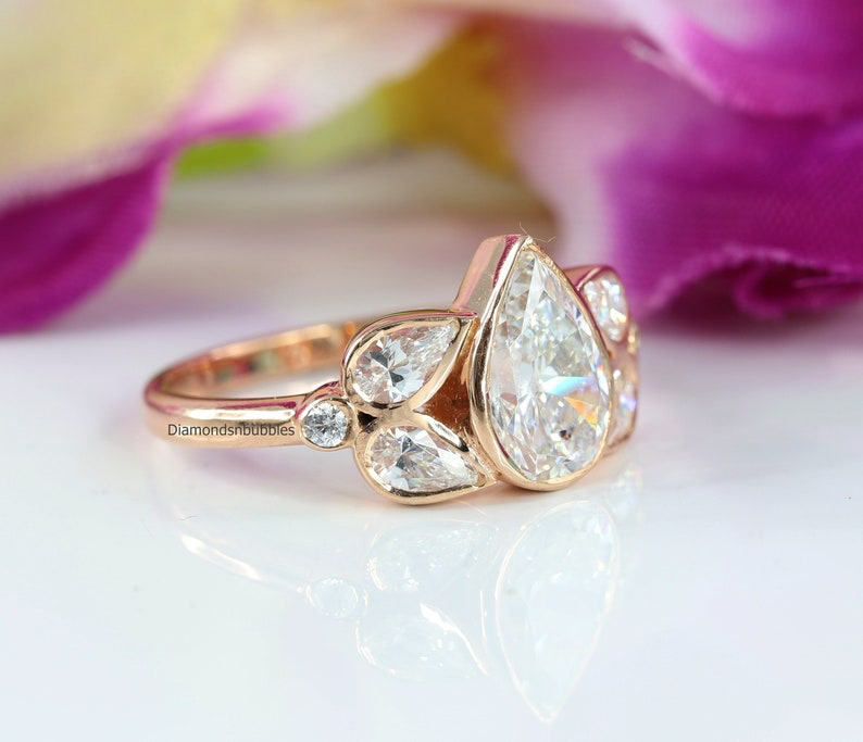 Seven Stone Diamond Ring Bezel Set Diamond Ring Pear Cut Etsy