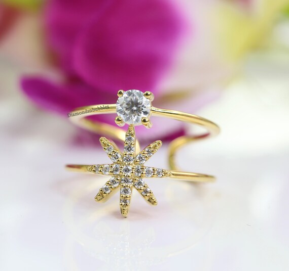 North Star Ring Star Shape Diamond Ring Unique Engagement