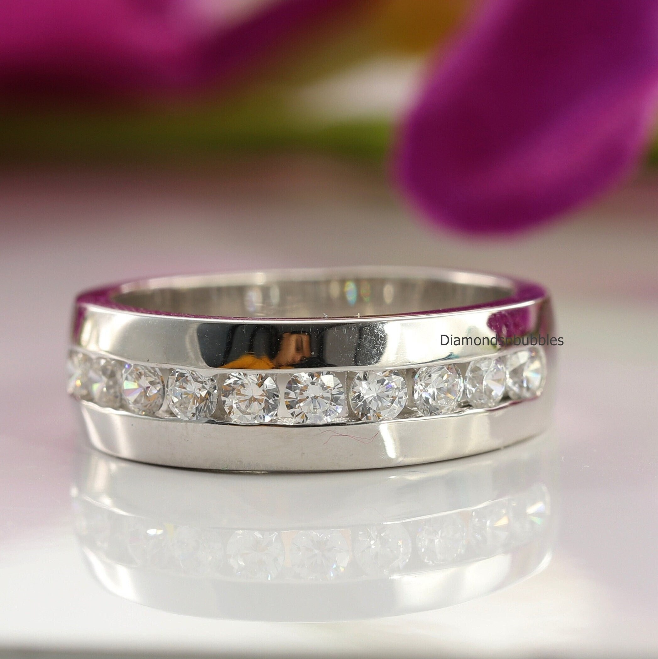 Channel Set Men s Diamond Band Half Eternity Men s Wedding Band One Layer Men s Diamond Wedding Ring 14K Solid White Gold Men s Band Etsy UK