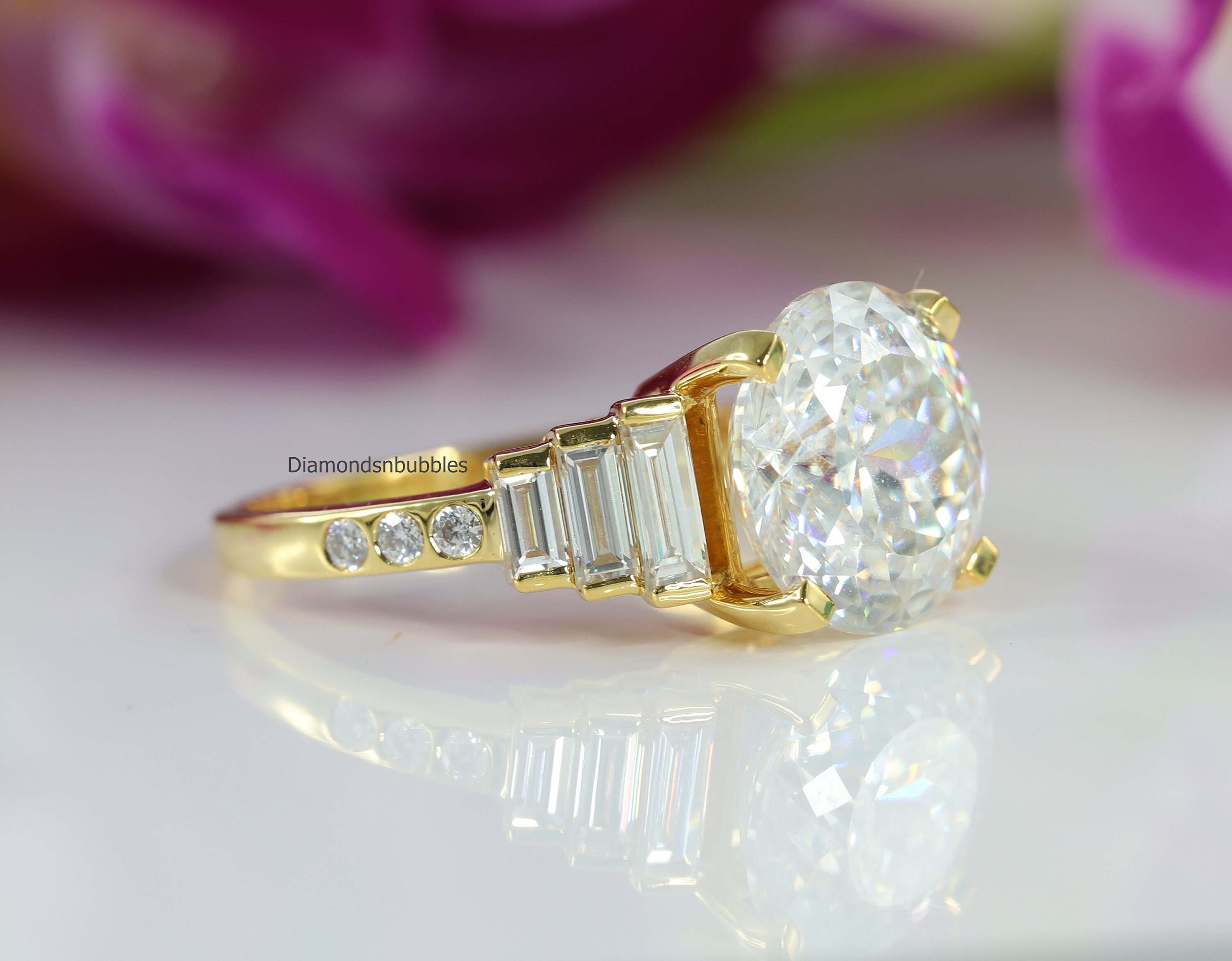 5.00 Carat Round Portuguese Cut Moissanite Engagement Ring Etsy