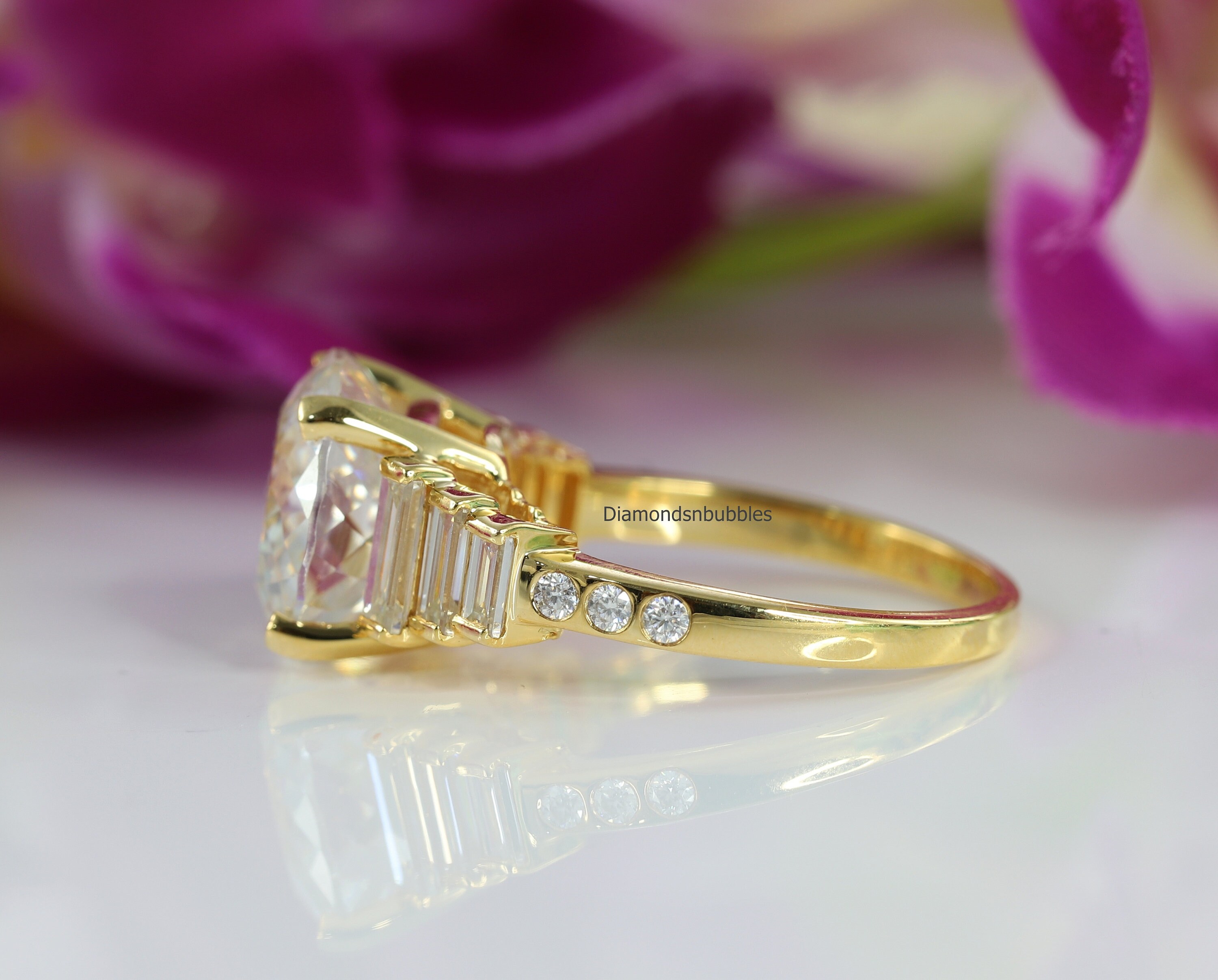 5.00 Carat Round Portuguese Cut Moissanite Engagement Ring Etsy