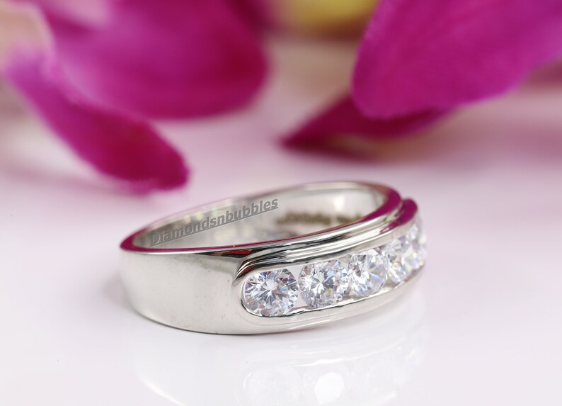 Half Eternity Men's Wedding Band Round White Diamond Etsy