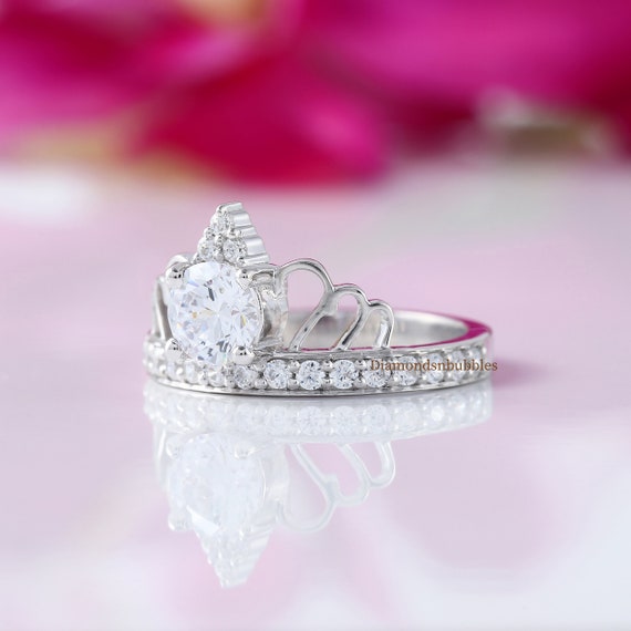 Queen Ring, 14K Gold Crown Ring, Princess Tiara Ring, Love Crown Matching  Band, Round Cut Moissanite Engagement Ring, Promise Gift For Her