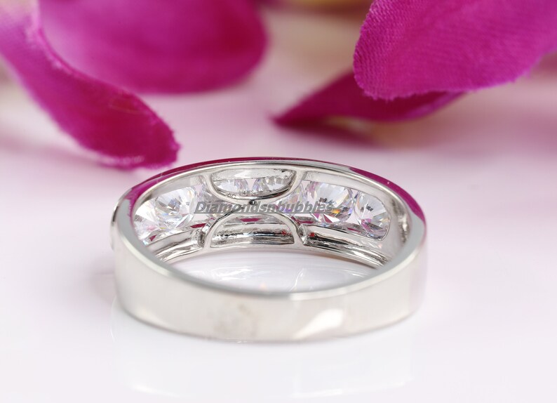 Half Eternity Men's Wedding Band Round White Diamond Etsy