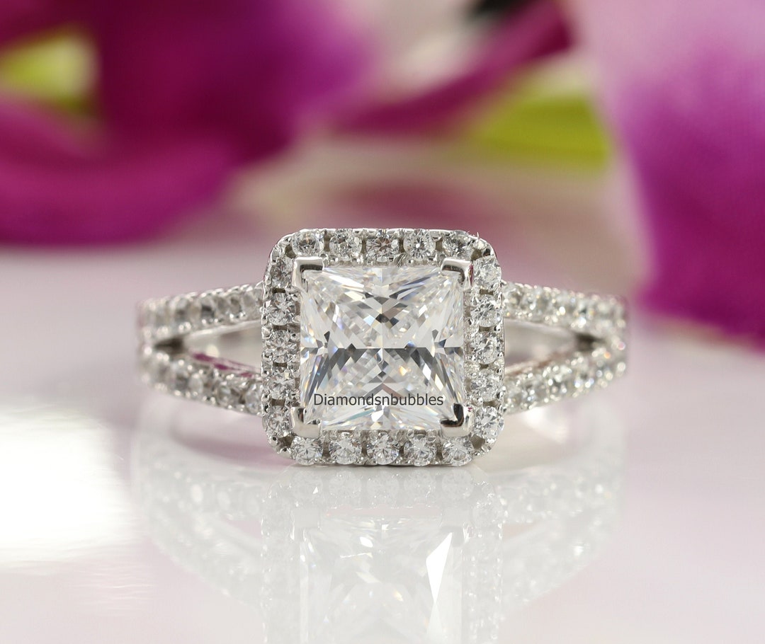 Halo Split Shank Engagement Ring, Carat Princess Cut