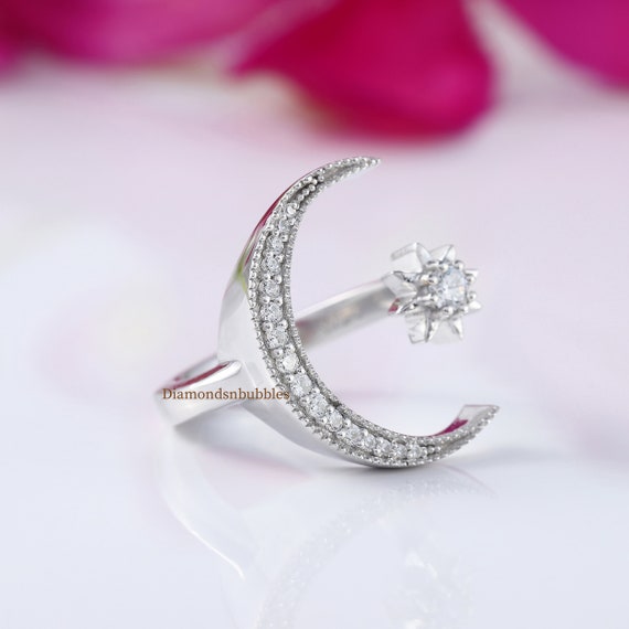 Thin Open Moon Arrow Adjustable Ring - .925 Sterling Silver Cute Band Sizes 4-10 - View #6