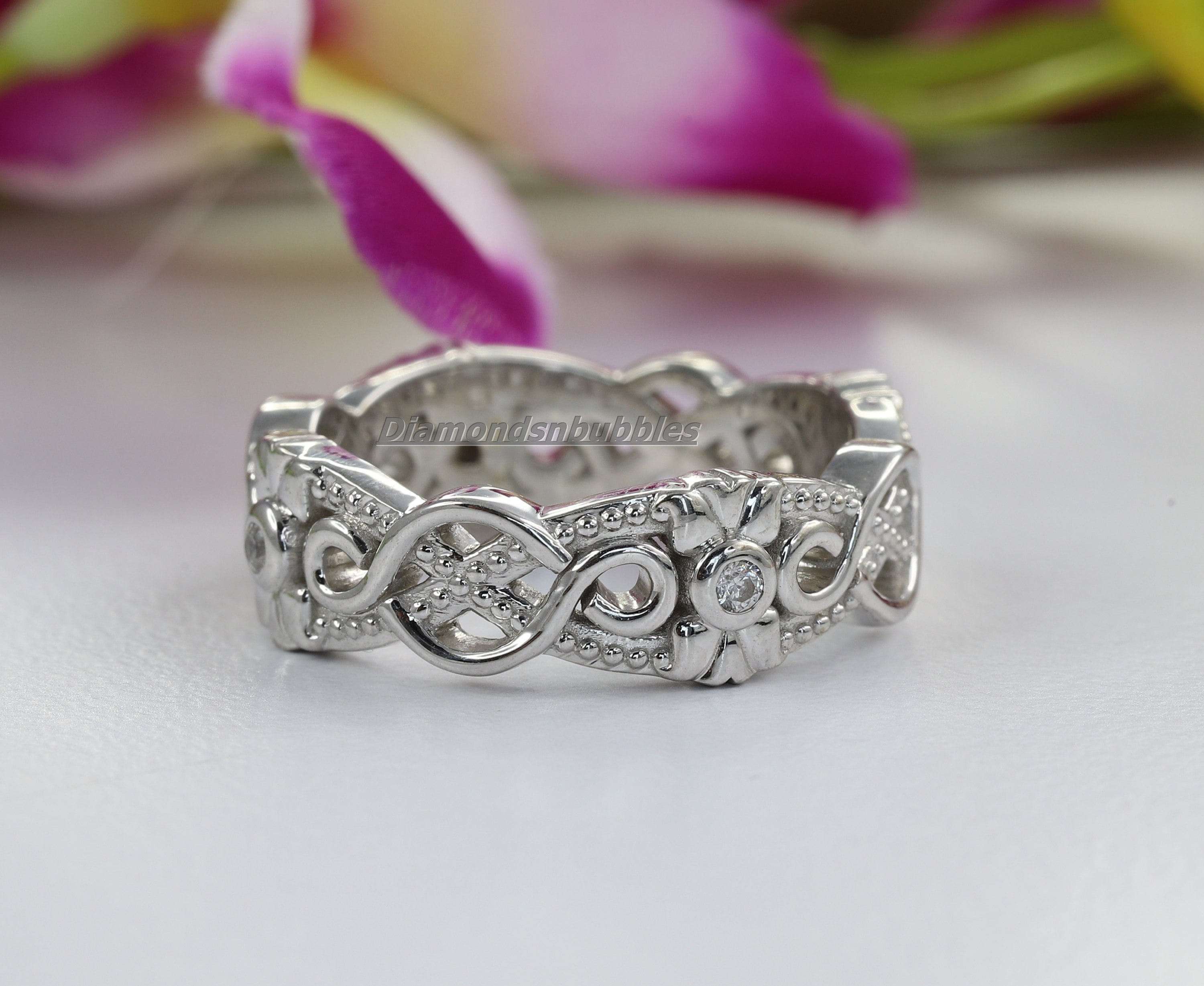 Floral Inspire Eternity Band, Infinity Filigree Band, Art Deco Diamond ...