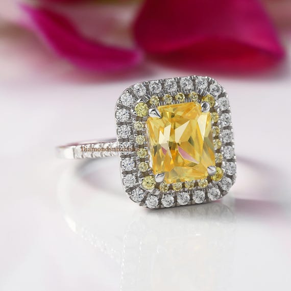 Canary Yellow Diamond Ring, Carat Radiant Cut Canary Yellow