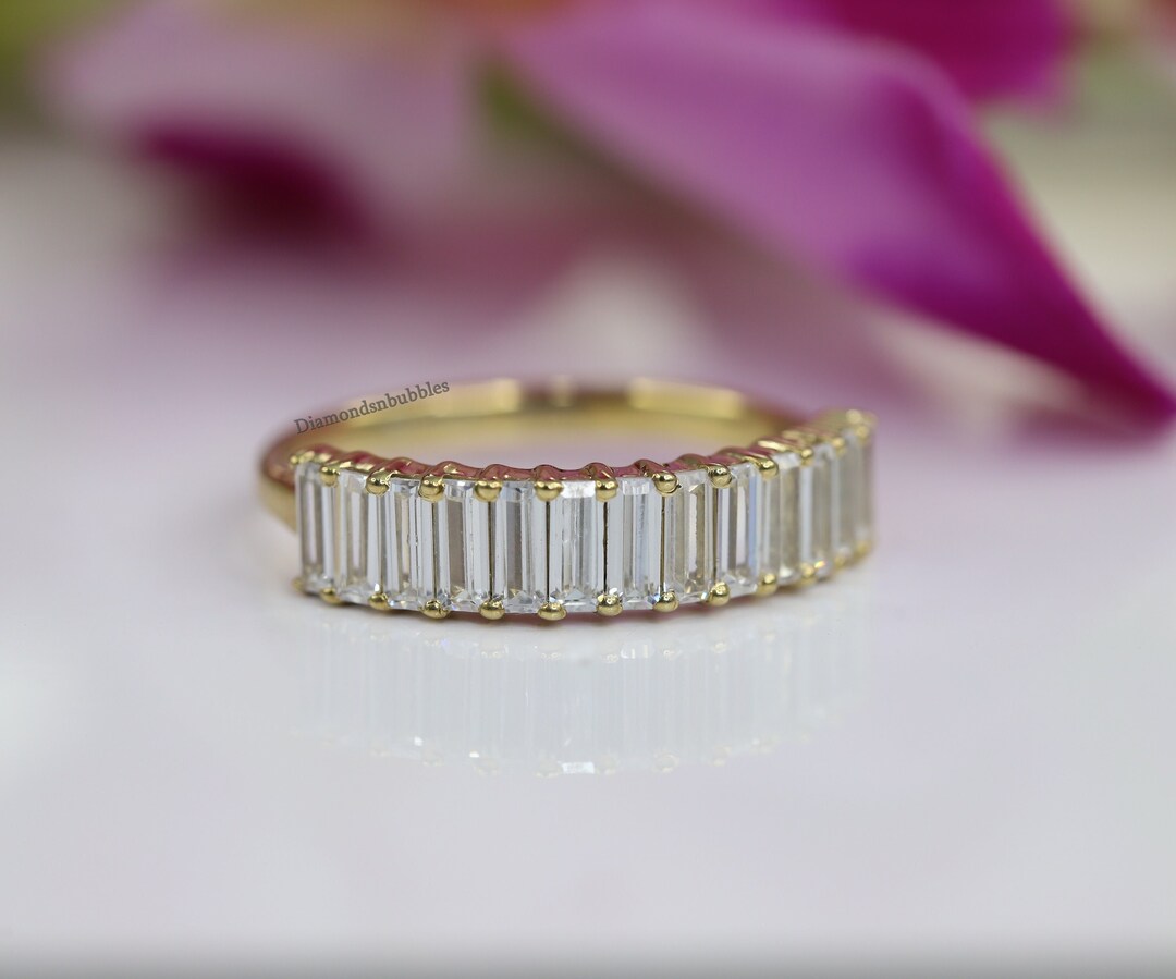 14K Solid Yellow Gold Baguette Cut Diamond Wedding Band, Vintage ...