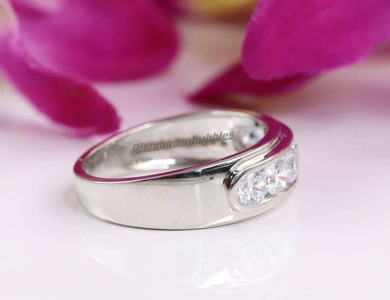 Half Eternity Men's Wedding Band Round White Diamond Etsy