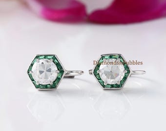 Art Deco Old mine Round Cut 2 CT Diamond Earrings, Round Stud Earring, Lever Back Earring, Anniversary Gift, Engagement Earring, 14K Gold