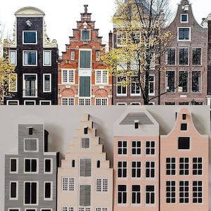 Modelo de papel plegable desplegable de las casas tradicionales de Ámsterdam n.º 9, 10, 11 y 12