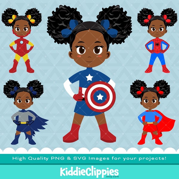 Superhero Costumes Black Girl PNG & SVG | scrapbook, illustration, girl svg, hero, superwoman