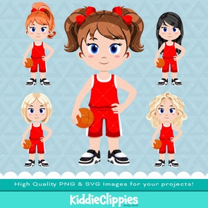 バスケットボールをする子供女の子のクリップアート PNG および SVG | スクラップブック、イラスト、女の子、バスケットボール、スポーツ、バスケットボール選手