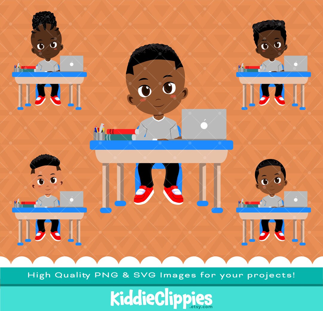 Studying Black Boys Clipart PNG & SVG | Scrapbook, Illustration, Boy ...