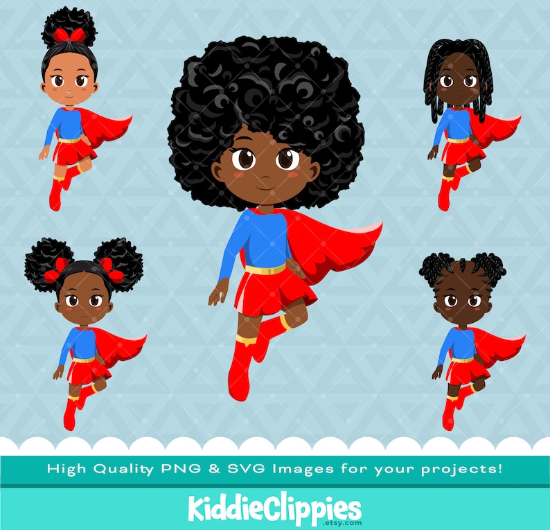 Black Superhero Girl Clipart PNG & SVG Scrapbook, Illustration, Girl