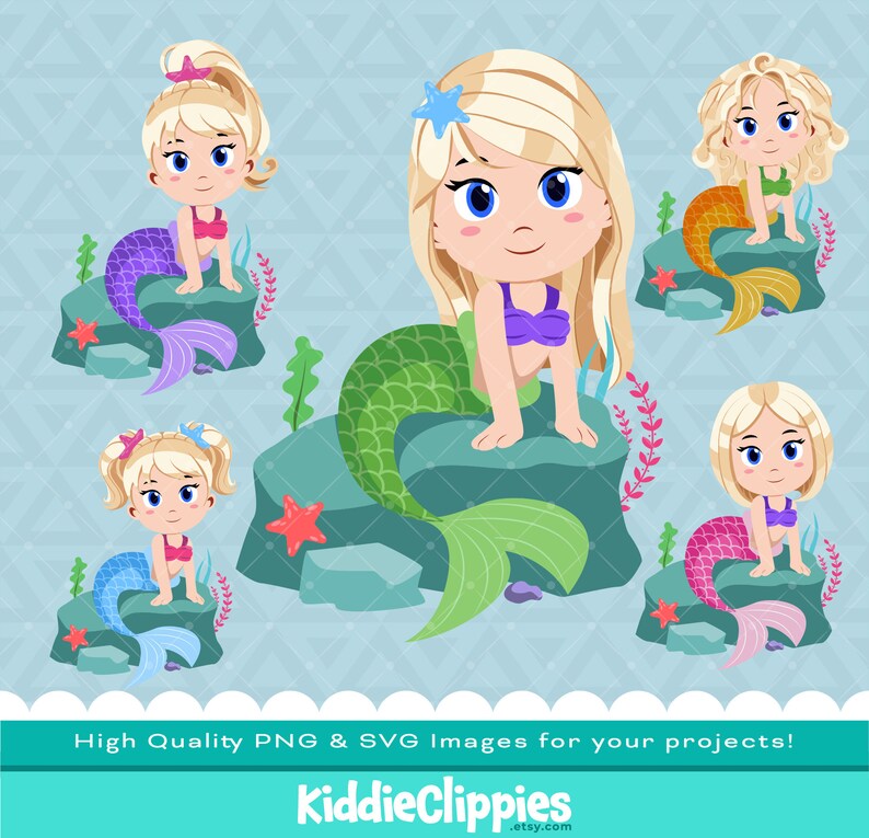 Mermaid on Rocks Clipart PNG &amp; SVG Scrapbook Illustration - Etsy