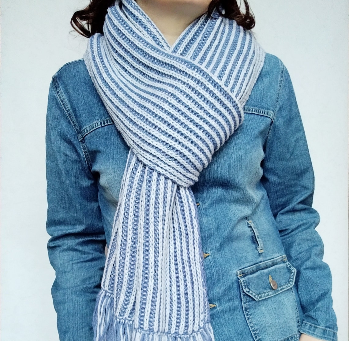 Brioche knit scarf pattern twocolor unisex scarf with Etsy