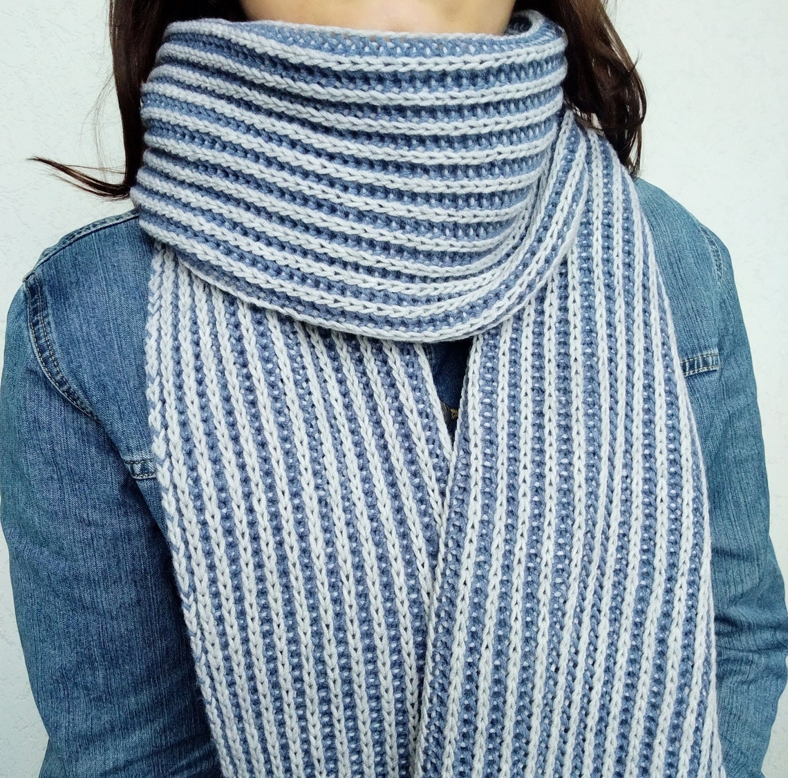 Brioche knit scarf pattern twocolor unisex scarf with Etsy