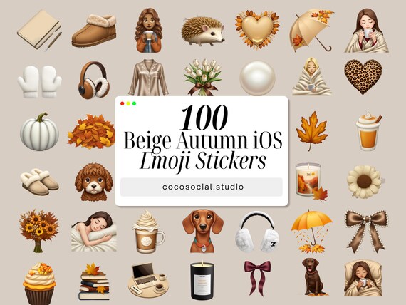 Beige Autumn Fall Aesthetic Emoji Pack | 100 iOS Core PNGs | Cosy Pumpkin Autumncore Digital Stickers iPhone iMessage Instagram Cute Clean