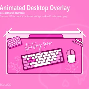NEW** Pink Animated Desktop Stream Overlay Set / Lo-fi Plant Pink Aesthetic Gamer Desktop