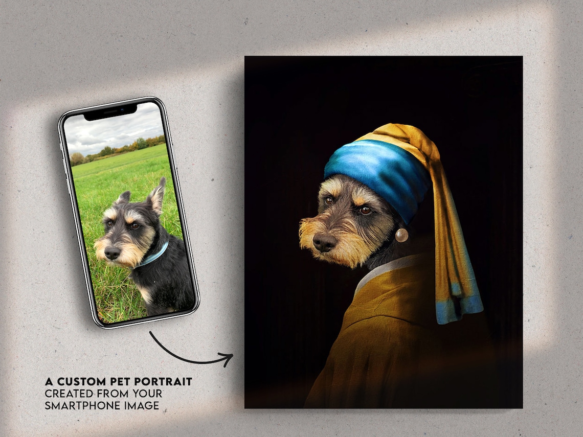 Girl With a Pearl Earring Pet Dog Portrait Custom Canvas - Etsy