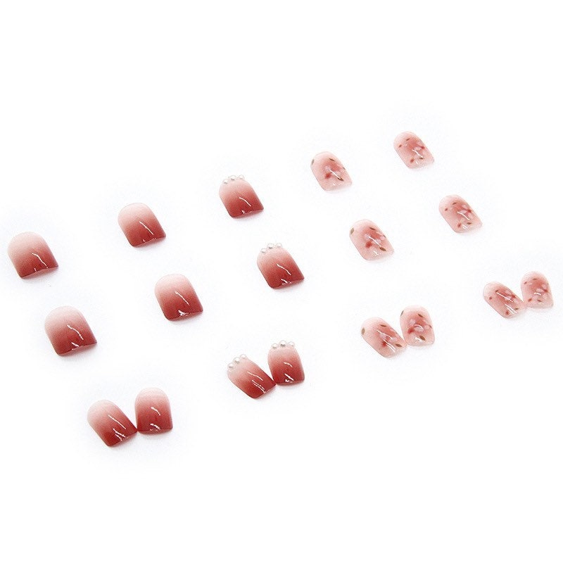 24 Pcs Pink Cherry Flower Pastel Short Press on Nail Fake - Etsy