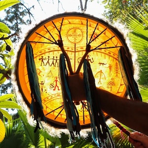 Shaman Drum, Traditional shamanic drum design Hand Made Altai Shaman Drum, Patterns are hand-painted, Ritual Drum,  Medicine Drum