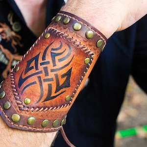 Genuine Leather Wrist Cuff, Renaissance Fair Bracer, Antique Style Arm Guard, Biker Bracelet