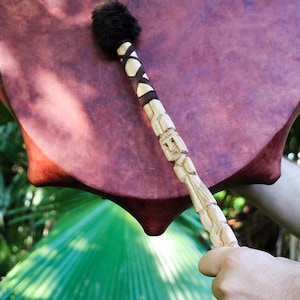 Hand Carved Shamanic Drum Beater: Vegan Linden Wood Mallet