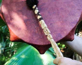 Hand Carved Shamanic Drum Beater: Vegan Linden Wood Mallet