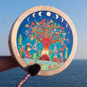 Medicine Drum, Huichol Design, Hand Made Painting, Original Art, Ritual  Drum, Sacred Drum, Hand Painted Shamanic Drum