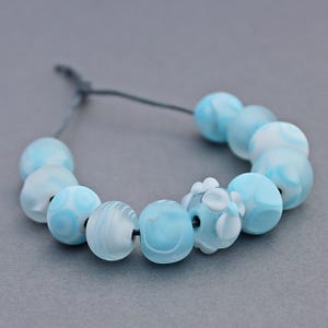 Light Blue MATTE Handmade Lampwork bead set of 11, Handmade glass beads for jewelry making, Beach jewelry beads, Frost Murano glass beads