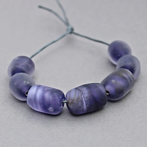 MATTE Violet Handmade Lampwork bead set of 7 beads Organic Handmade glass beads Artisan Murano beads Dark purple  beads for jewelry making