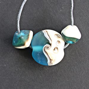 Capri Blue Matte Handmade Lampwork bead set of 3, Blue beach beads, Artisan glass beads for Beach jewelry, Handmade glass beads, Beach beads