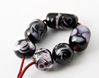 Paars Zwart Handgemaakte Lampwork kralen set, Handgemaakte glazen kralen, Ambachtelijke kralen, Sieraden maken kralen, Lampwork sieraden kralen, Murano kralen