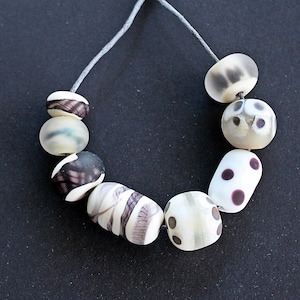 Organic White MATTE Handmade Lampwork beads set, Handmade Glass beads for Artisan jewelry, Handcrafted beads for tribal jewelry, Murano