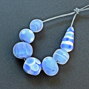 Light Blue MATTE Handmade Lampwork beads set of 7, Blue handmade glass beads, Artisan glass beads for handmade jewelry,  Murano glass beads