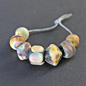 Earthy Organic Handmade Lampwork beads set of 7, Matte  Handmade glass beads for Artisan jewelry, Tribal jewelry beads, Etched Murano glass